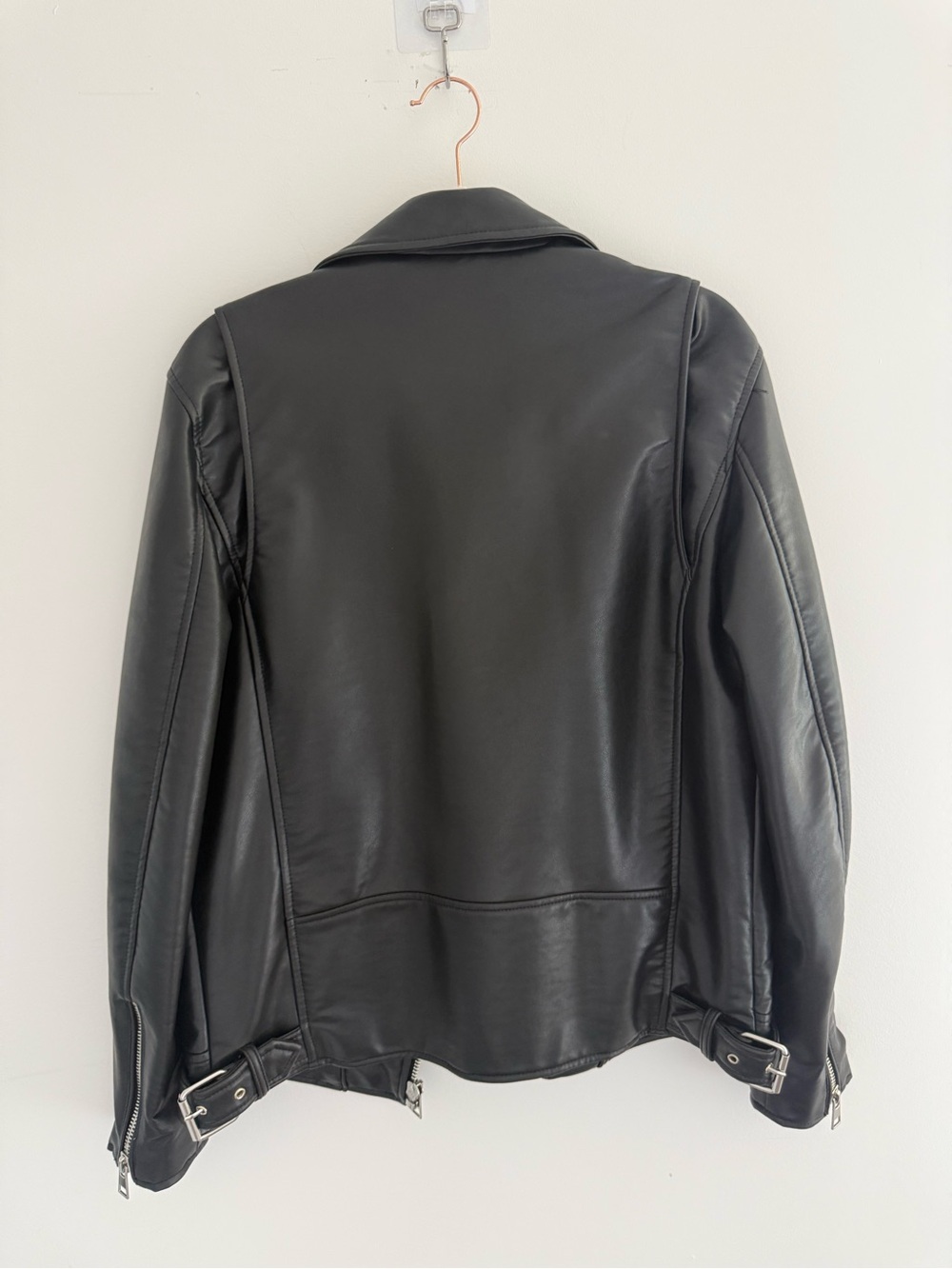 ZARA Men’s Black Faux Leather Moto Jacket Size M Fits Women’s Oversized Small - Picture 5 of 7